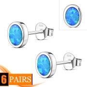 Synthetic Opal Oval Silver Stud Earrings, e345